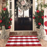 Christmas Red and White Plaid Rug, 28 x 43 Inches Cotton Hand-Woven Layered Door Mat for Front Porch, Entryway, Outdoor Holiday Decor, Washable Buffalo Check Rug for Home, Patio, Kitchen Homydecor