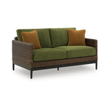 Signature Design by Ashley Horizon Hall Vintage Outdoor Weather Resistant Resin Wicker Loveseat with Cushion and 2 Accent Pillows, Green & Dark Brown Signature Design by Ashley