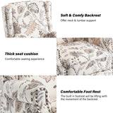 Pushback Recliner Chair, Floral Fabric Wingback Recliner Chair, Upholstered Armchair Push Back Recliner, Rivet Trim Single Sofa Accent Chair with Wood Legs for Living Room, Plants Beige Lumibee