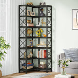 Tribesigns Modern 7-Shelf Corner Bookshelf with Metal Frame in Black Tribesigns