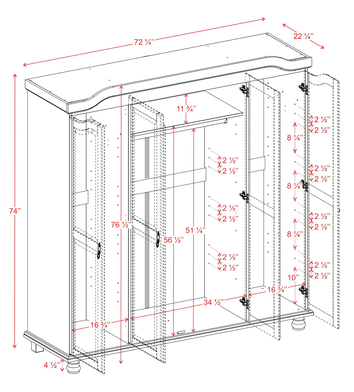 Palace Imports 100% Solid Wood Kyle 4-Door Armoire Wardrobe Closet, Black, 72.25" w x 76.5" h x 22.25" d, Renewable Eco-Friendly Wood, Made in Brazil Palace Imports