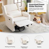 RUTOX Oversized Swivel Rocker Recliner with Adjustable Headrest, 26" Extra Wide Glider Recliner Nursery Chair with Double Cushion, Chenille Glider Rocking Chair for Living Room,Cup Holder,White RUTOX