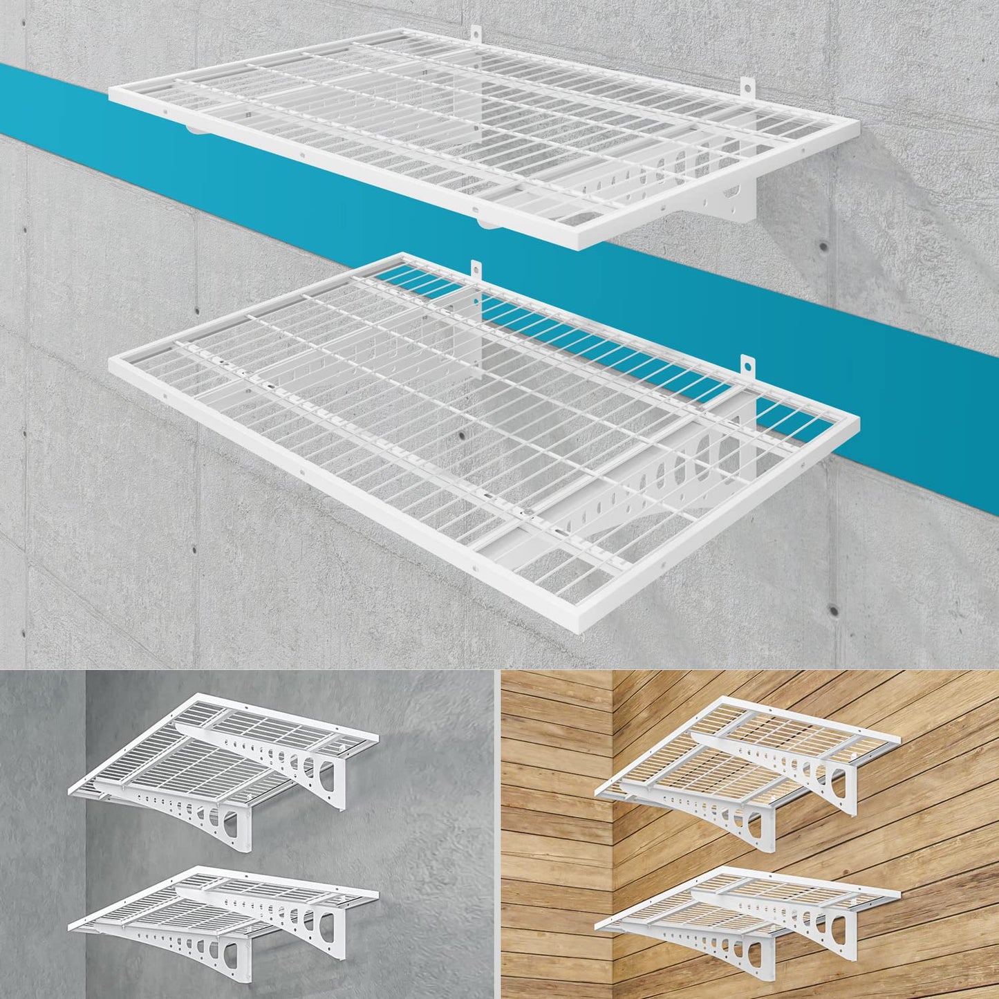 Dtrik Garage Storage Shelving Wall Mounted, 2 Pack 2x3ft, Loads 500 lbs Heavy Duty Sturdy Wall Shelves, Strong Garage Organiser, Storage Racks Units, White Metal Floating Adjustable Wall System Shelf