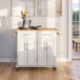 BELLEZE Rolling Kitchen Island Cart on Wheels with Storage Cabinet, Mobile Kitchen Cart Island Table with 2 Drawers Towel Racks Rubber Wood Top Coffee Bar for Dinning Room, 41.7”Lx18.5”Wx37”H, White BELLEZE