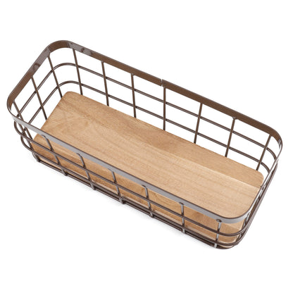 Dicunoy Set of 2 Small Wire Baskets, Narrow Rustic Storage Bin for Bathroom Counter, Farmhouse RectangleOrganizer Tray for Kitchen Countertop, Pantry, RV, School Classrooms, Office Decorative - WoodArtSupply