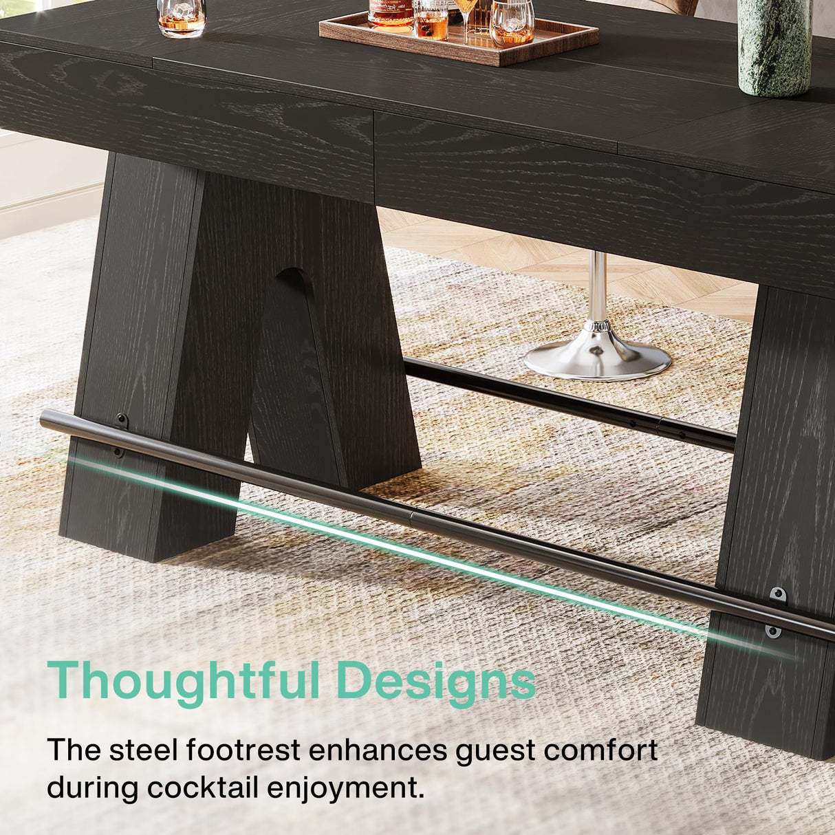 Tribesigns Bar Table, 63-Inch Bar Height Pub Table, Counter Height Table with Metal Footrest, Rectangular High Top Dining Counter Tables with Wood Base for Home Bar, Kitchen, Black Tribesigns