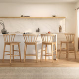 EYYTHUNG Wood Bar Stools Set of 2, 24" Barstool Farmhouse Counter Stools with Curved Back Counter Chairs for Kitchen Islands Dining Room, Natural Oak EYYTHUNG