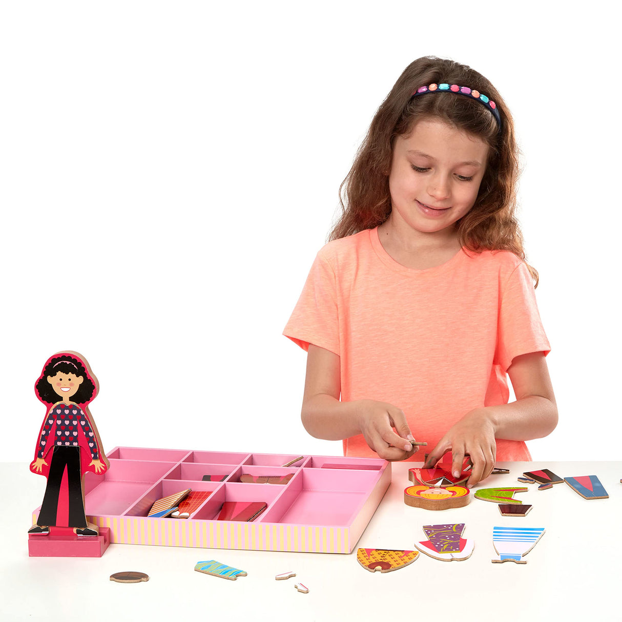 Melissa & Doug Abby and Emma Deluxe Magnetic Wooden Dress-Up Dolls Play Set (55+ pcs) Magnetic Paper Dolls for Kids Ages 3+ Melissa & Doug