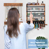 QILICHZ 3Pcs Jewelry Organizers and Storage,Wood Hanging Jewelry Organizer,Rustic Wall Jewellery Organizer,Wall Mounted Earring Holder Organizers for Storage Display Gift (Brown+Black) QILICHZ