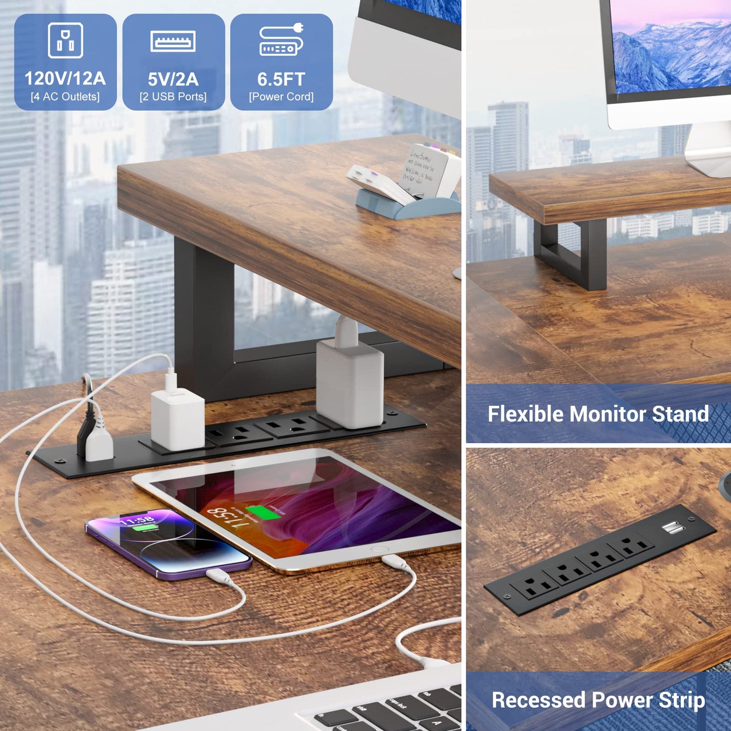 Revamp Your Workspace with the Unikito Reversible U Shaped Office Desk Featuring Power Outlets and LED Strip Lighting - WoodArtSupply