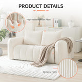 66'' Boneless Corduroy Loveseat Sofa, 2 Seater Tufted Deep Seat Couch with Rounded Armrest, Upholstered Cloud Couch for Living Room, Bedroom, No Assembly, White WUTUTUEE