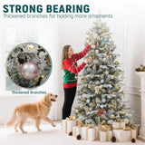 YITAHOME Pre-Lit Flocked Artificial Christmas Tree with Remote, 6.5 FT Snow Flocked Natural Layered Christmas Tree with 760 PE & PVC Mixed Tips and 350 Lights for Home, Office, Party Decoration YITAHOME