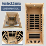 Far Infrared Sauna 1 Person Infrared Sauna Room Canadian Hemlock Wooden Sauna for Home, 1300W Low-EMF Indoor Saunas with Control Panel, Bluetooth Speakers, LED Reading Lamp, Tempered Glass Door SALUSHEAT