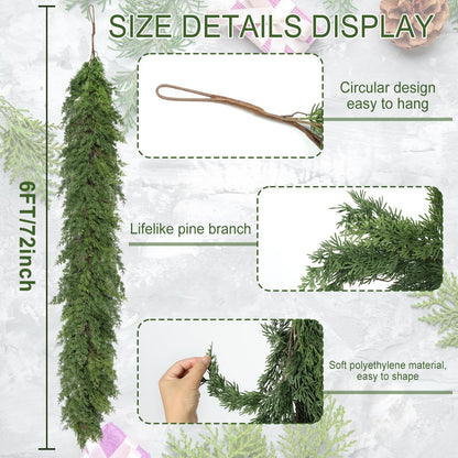 Artgar 6 Ft Christmas Garland - Cedar Garland - Cypress Garland - Real Touch Pine Garland - Garland Christmas Decorations for Home Dining Table Mantel Porch Winter Christmas Decor (Green)