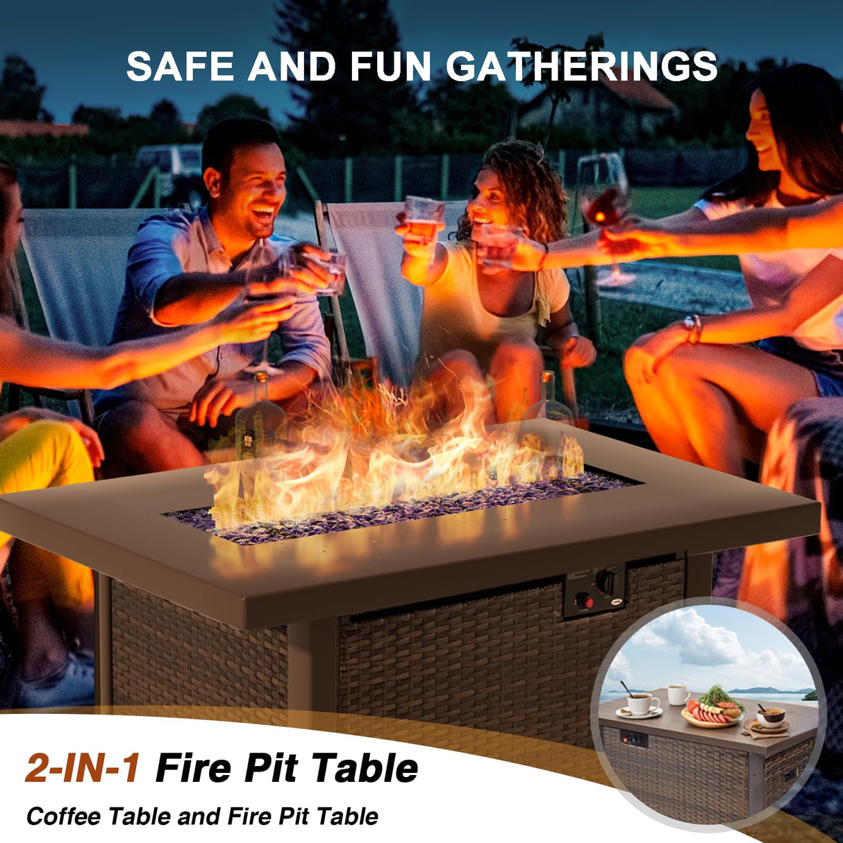 GREZJXC 7 Pieces Outdoor Sectional Patio Furniture Set with Fire Pit Table PE Rattan Wicker Patio Sectional Conversation Set with Cushion Grey GREZJXC