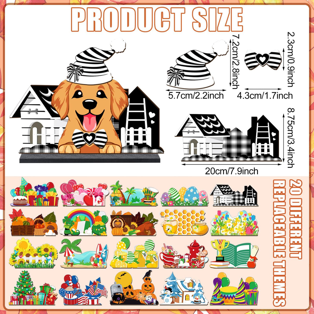 Vercraft 61 Pcs Interchangeable Christmas Table Decor Dog Seasonal Wooden Table Sign Winter Interchangeable Centerpiece Set Farmhouse Tiered Tray Christmas Home Kitchen Decor for Pet Lover Gift Vercraft