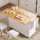 4 EVER WINNER Kitchen Island Cart on Wheels with Storage and Drop Leaf, 43" Rolling Kitchen Cart with Spice Rack & Towel Rack & 3 Drawers, White 4 EVER WINNER