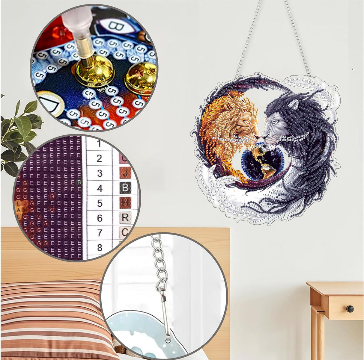 Diymood DIY Hanging Diamond Art Kits for Adults Lion, Diamond Painting Kit Pendant Special Shaped Double Sided Acrylic Sun Catcher Board Wreath Pendants Canvas Window Wall Decor 7.88 x 7.49 Inch Diymood