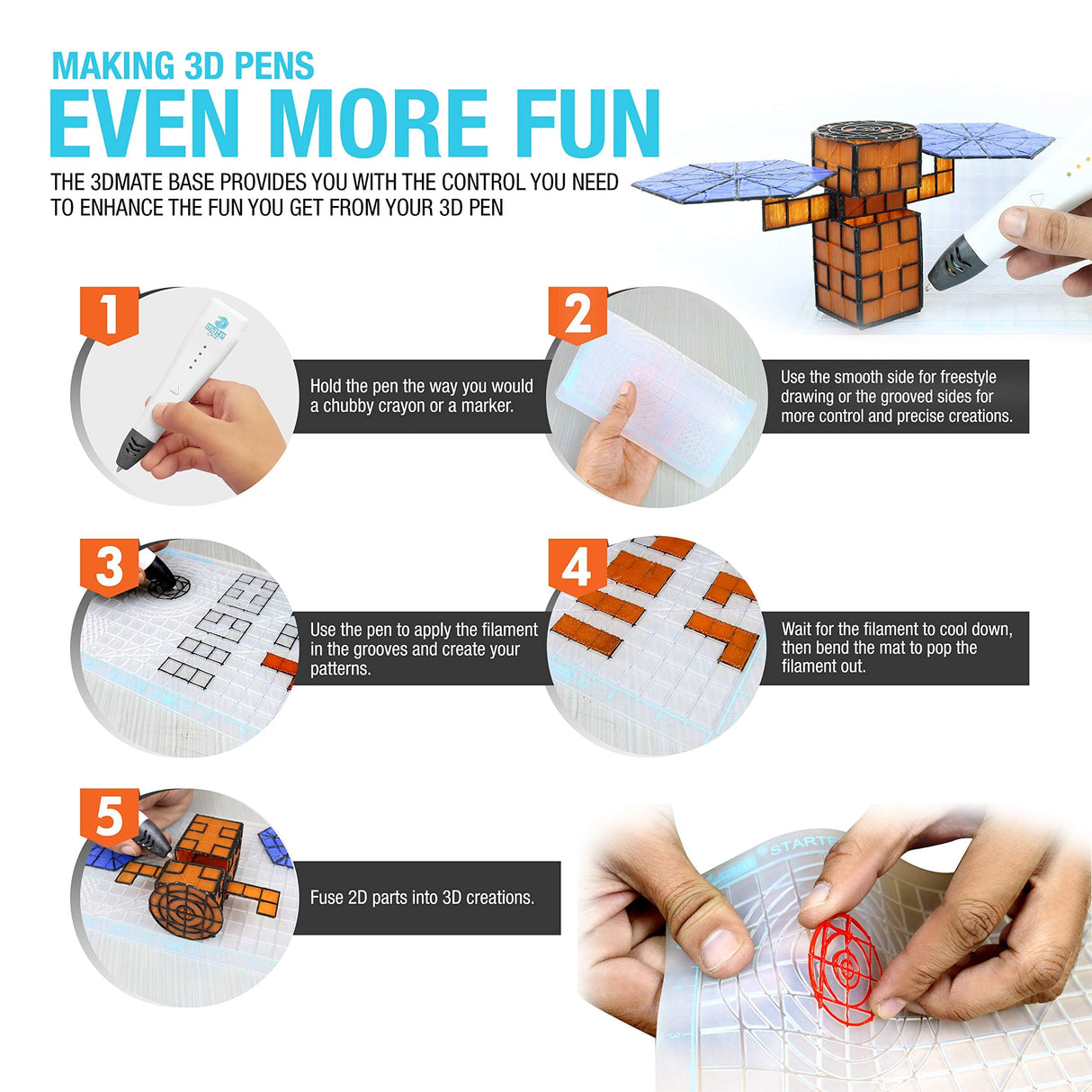 3D Pen Filament with Silicon Design Mat and Compatible Stencils Book with 11 Templates - 1.75mm PLA Plastic Refills - 110 Meter of Assorted Filament for 3D Drawing and Doodling 3Dmate