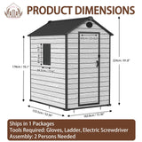 EHHLY 4.4x6 FT Resin Outdoor Storage Shed Large, 230 Cuft Garden Tool Sheds & Outdoor Storage Plastic Shed with Floor, 7FT Tall Backyard Outside Lawn Mower Storage Shed with Side Window, Cemented Grey EHHLY