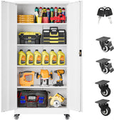 SISESOL Metal Storage Cabinet with Wheels,75 inch Rolling Garage Storage Cabinet with Lock,White Metal Cabinets with Wheels and Shelves,Tool Cabinets on Roller for Garage,Home,Office,Shop SISESOL