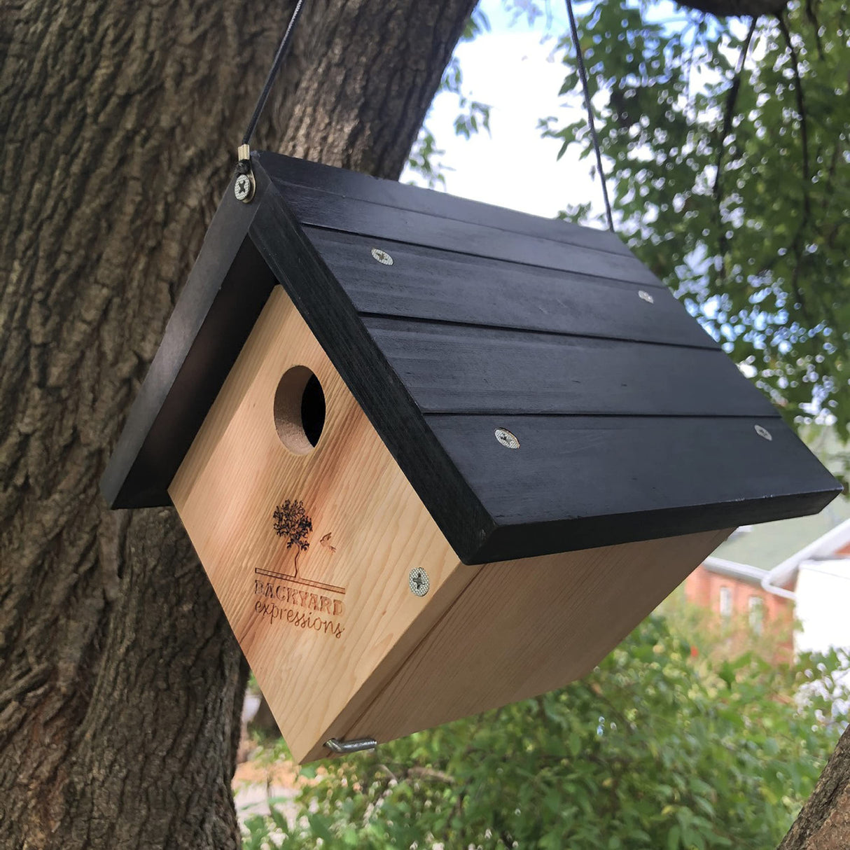 Triangle Cedar Bird House, 6.5" D x 7.1" W x 11.8" H, Natural Wood Color - Backyard Expressions BACKYARD EXPRESSIONS PATIO · HOME · GARDEN