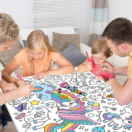 Leezead Giant Unicorn Coloring Tablecloth & Poster - Unicorn Party Table Cover with Coloring Paper for School, Classroom, Family Activity & Birthday Party Supplies Leezead