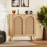 Rovaurx Rattan Storage Cabinet with Doors, Accent Bathroom Floor Cabinet, Modern Sideboard Buffet Cabinet for Living Room, Entryway, Dining Room and Kitchen, Natural BMGZ108M Rovaurx
