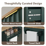 win2win Rolling Kitchen Island with Storage, Portable Kitchen Island with Drop Leaf Breakfast Bar, Modern Farmhouse Kitchens Cart on Wheels with Fluted Design, Towel Rack, Spice Rack, Green win2win