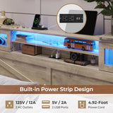 Hasuit Rustic Brown King Size Farmhouse Bed Frame with Bookcase Headboard, LED Lights, and Built-in Charging Station Hasuit