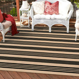 OJIA Outdoor Patio Rug 5'x7', Black and Tan Striped Outdoor Rugs Machine Washable Area Rugs Cotton Hand Woven Indoor Outdoor Rugs for Bedroom/Living Room/Front Porch/Deck/Backyard/Camping OJIA