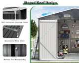 AMERLIFE 10x12x7 FT Galvanized Steel Storage Shed with 2 4-Pane Windows Hinged Double Doors, Outdoor Shed for Backyard, Garden, Patio, Dark Grey/White AMERLIFE