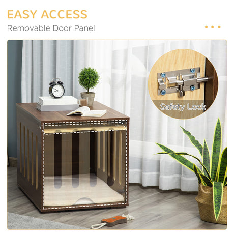 PawHut Furniture Style Dog Crate End Table with Removable Door Panel, Dog Crate Bed with Foam Cushion, Safety Lock, Indoor Use, for Small & Medium Dogs, Brown PawHut