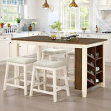 AMERLIFE 5-Piece Solid Wood Counter Height Kitchen Island Table Set with Storage, Farmhouse Dining Table & Upholstered Stools, Rustic Brown & White AMERLIFE