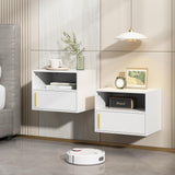 JAXPETY Wall Floating Nightstand Set of 2 Modern Side Table Wall Mounted Shelf with Cabinet Storage for Living Room, Bedroom, Dorm, White JAXPETY