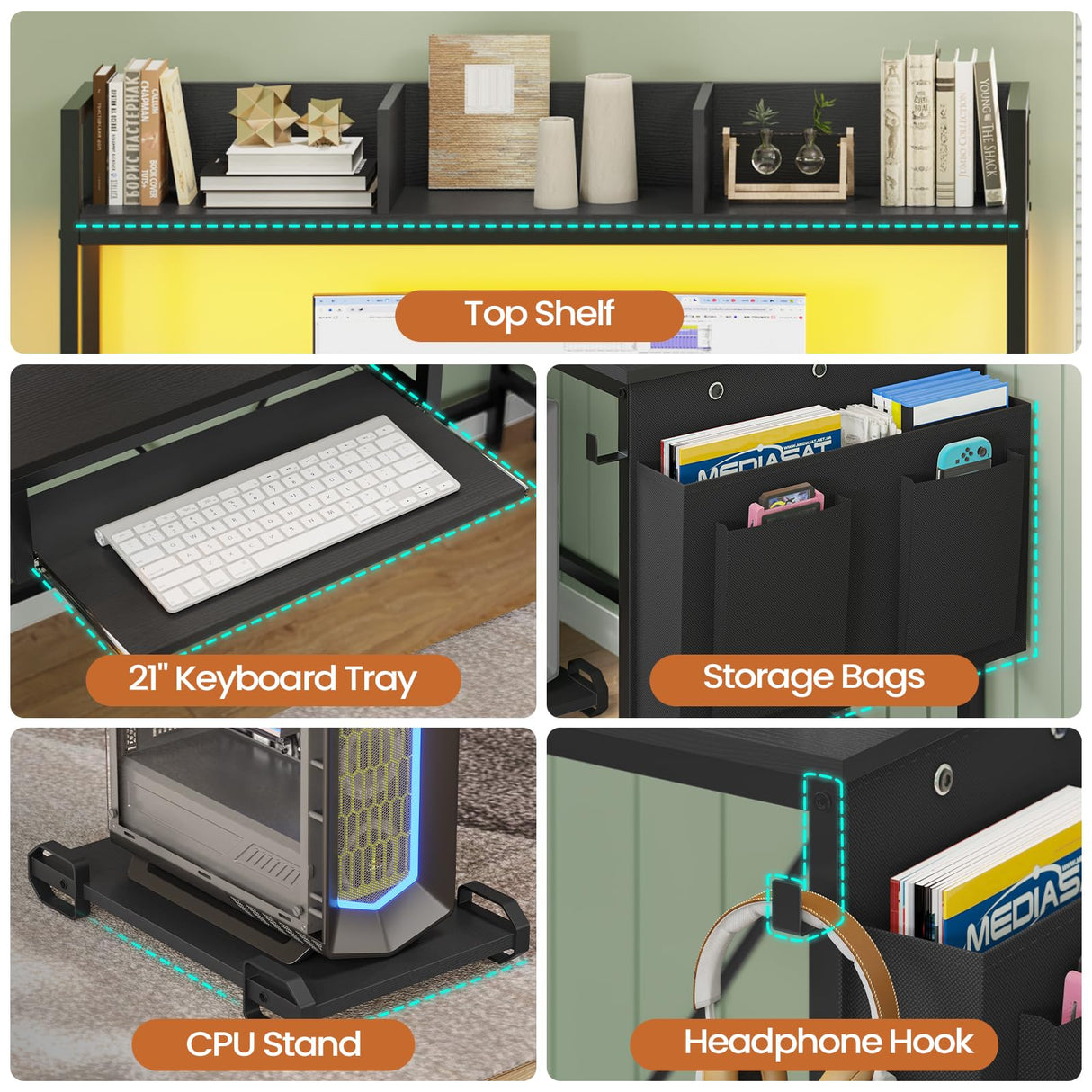 UPOSOJA L Shaped Gaming Desk with Keyboard Tray, Reversible Computer Desk with Power Outlet, Corner Home Office Desks, Mobile File Cabinet Storage Shelves Monitor Stand Drawers (Black, 67in) UPOSOJA