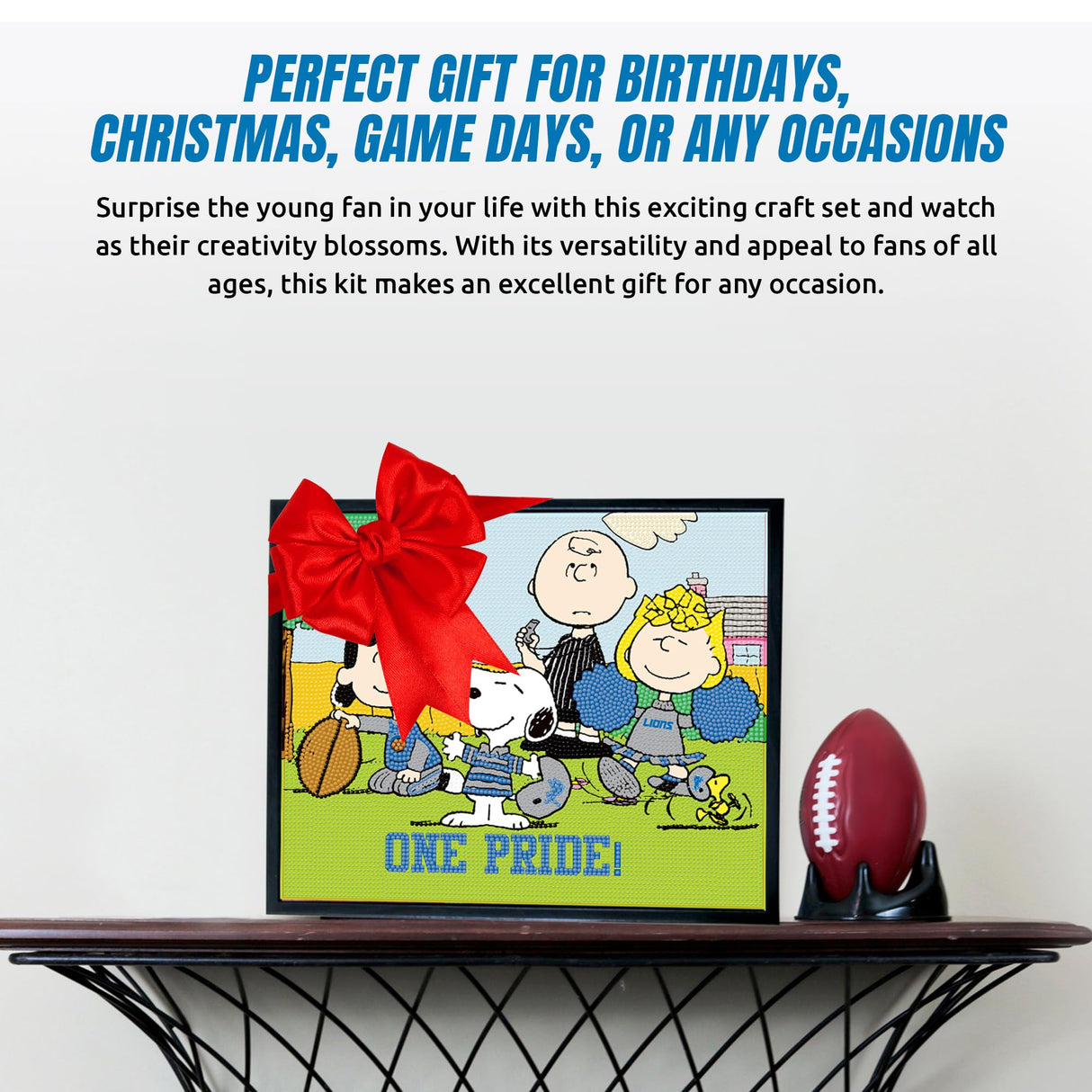 Sporticulture Snoopy Detroit Lions NFL Diamond Painting Craft Kit – Officially Licensed DIY Fan Art, Includes Pre-Sorted Gems, Stylus, Tray, and Instructions – Perfect for Framing and Display Sporticulture
