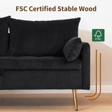 Furnimart 2-Seater Storage Loveseat for Small Spaces, 62“ Corduroy Couch with Removable Cushion Cover and Metal Leg for Bedroom, Apartment, Tiny Homes and Lofts, Black Furnimart