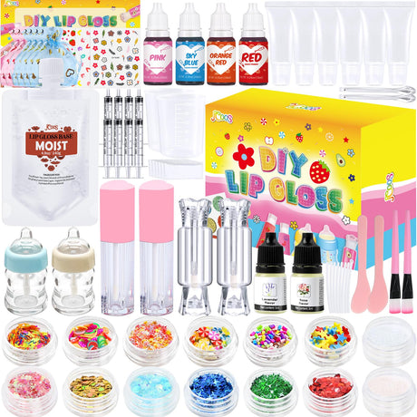 Jcoos Lip Gloss Making Kit, 73PCS Fun Make Your Own Lip Gloss Kit Kids, Beginner, Lipgloss Sets for Girls, DIY Lipstick Set, Moisturizing Lip Oil Base, Gifts for Tween Girls, Teens, Daughters, Women Jcoos