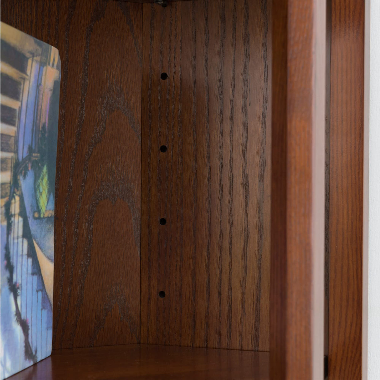 Leick Home Mantel Height Corner Bookcase with Drawer Storage, Made with Solid Wood, for Entryway, Living Rooms, Home Office, Bedroom, Mission Oak Finish, 12"D x 32"W x 50"H, Brownbronze Leick Home