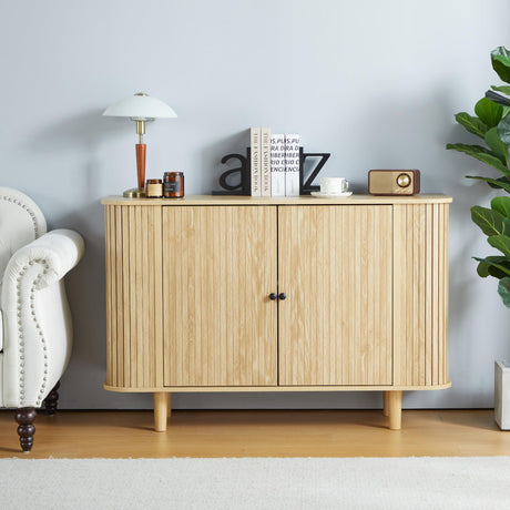 NVETHM Storage Cabinet, Sideboard Buffet Cabinet with Stripping Decorated Design, 2 Doors and Adjustable Shelve, Console Table, Credenza for Living Room, Dining Room, Bedroom (Natural) NVETHM