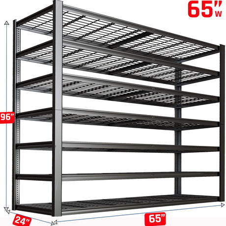 PMKES 7 Tier Garage Shelving Heavy Duty,65" W Garage Shelves, 65" W x 96" H x 24" D Adjustable Storage Shelving Unit, Commercial Metal Shelves for Warehouse, Basement PMKES