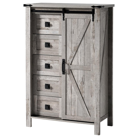 LUXOAK 48" Tall Farmhouse 5 Storage Drawers Dressers for Bedroom, Vintage Dresser Closet, Storage Cabinet with Sliding Barn Door, Organizer TV Stand for Living Room, Rustic Grey LUXOAK