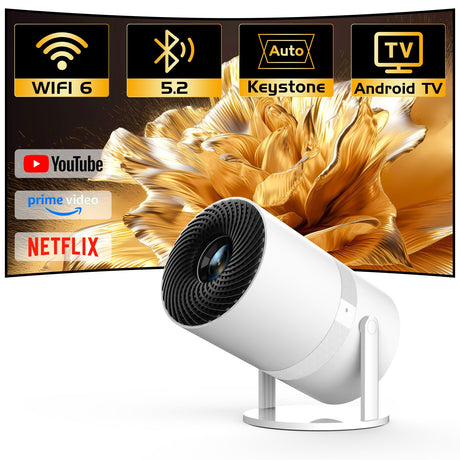 [Built-in -Apps] PANSEBA 270°Adjustable Smart Mini Projector with WiFi 6 and Bluetooth, Auto Keystone Outdoor Movie Projector, Big Screen Home Portable Projector for Phone/TV Stick/Laptop/HDMI PANSEBA