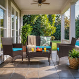 Homall 4 Pieces Patio Rattan Chair Wicker, Outdoor Indoor Use Backyard Porch Garden Poolside Balcony Furniture Sets (Blue) Homall