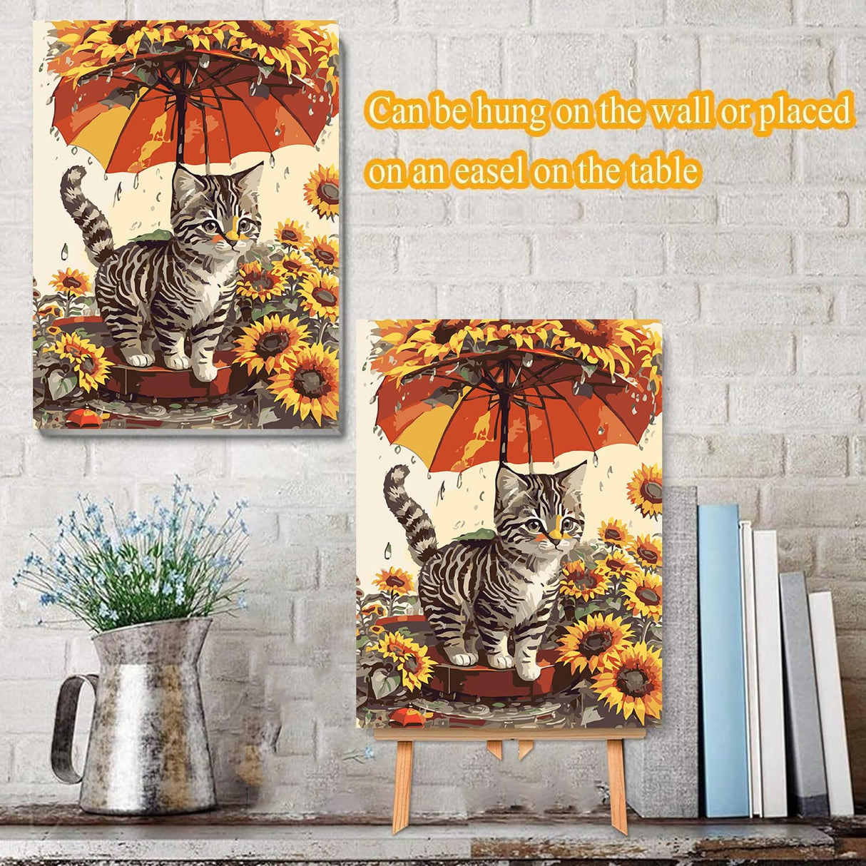 Meothan Framed Paint by Numbers Kits for Adults, Cat Paint by Numbers for Adults Beginners, Sunflower Paint by Numbers Kits on Canvas with Framed for Home Wall Decor 12x16inch (with Easel) Meothan
