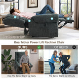 CDCASA Dual Motor Lay Flat Lift Chairs Recliners for Elderly with Massage and Heat, Upgraded Chenille Infinite Position Large Sleeping Electric Power Lift Chair Recliner for Seniors, Grey Blue CDCASA