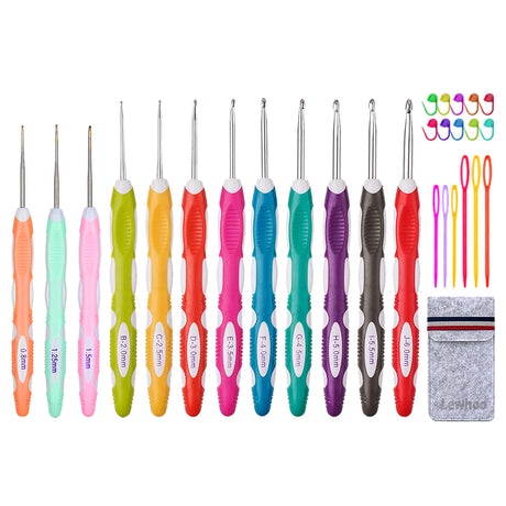 Ergonomic Crochet Hooks Set with Case, 12PCS Crochet Hooks for Arthritic Hands, Size from 0.8mm~6.0mm Lewhoo
