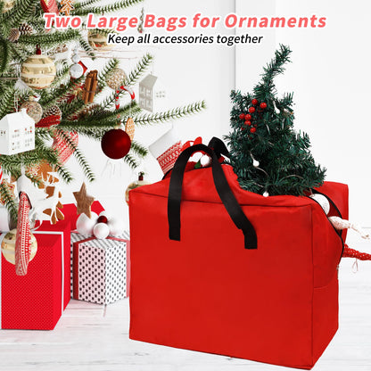 RICHIE Christmas Tree Storage Bag 7.5 ft (3pc Set), Fits Up to 7 Foot Artificial Trees, 600D Oxford Tear-proof Xmas Tree Bag, Reinforced Handles&Zippered&Durable, Holiday Decoration Storage Bags, Red