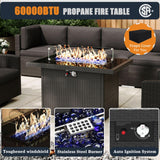 KHOLH Patio Furniture Set with Fire Pit Table, 9 Pieces Outdoor All-Weather Wicker Conversation Sectional Chair Sofa Set with 2 Swivel Chairs KHOLH